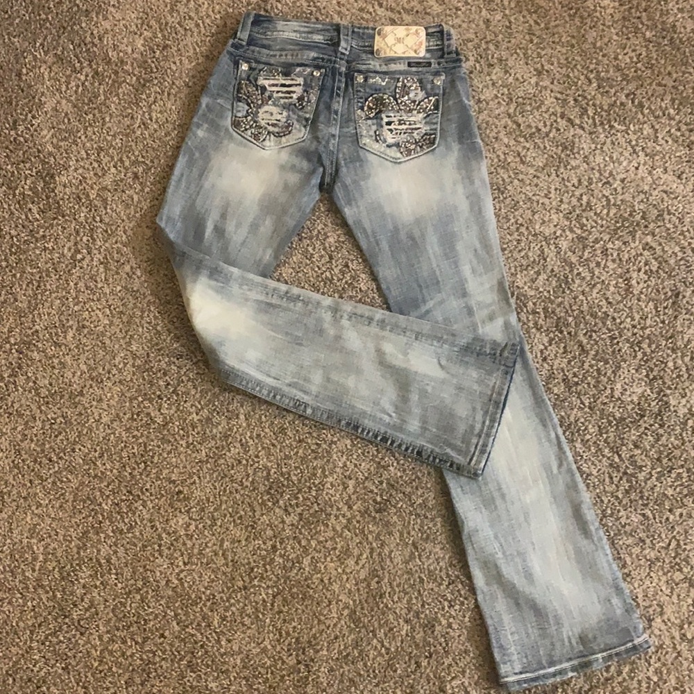 Miss Me Faded Blue Jeans with Metallic Details